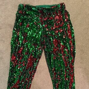 Tipsy Elves Green and Red Sequin Pants